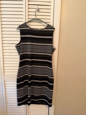 Calvin Klein Black and Gray Striped Sleeveless Shift Dress